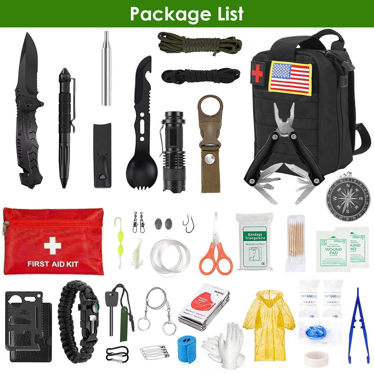 47-Pc Emergency Survival & First Aid Kit with Pouch - view 4
